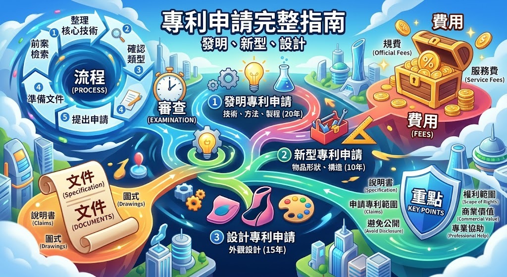 專利申請完整指南:發明、新型、設計專利流程、費用與申請重點